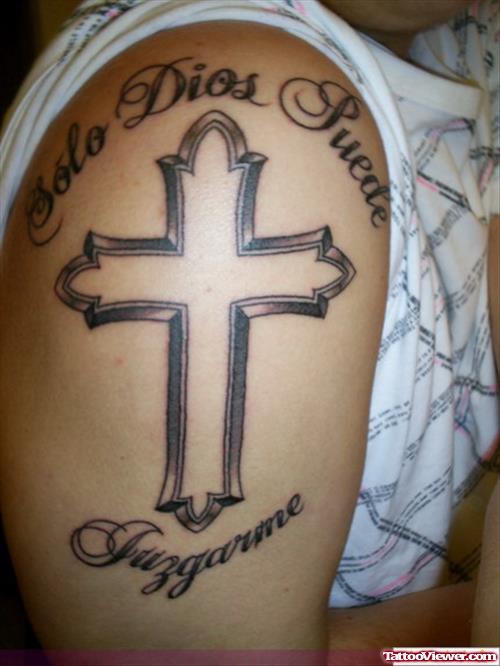 Grey Cross Elbow Tattoo