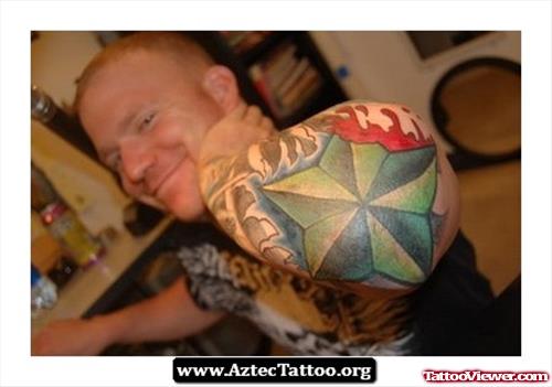 Fine Green Nautical Star Elbow Tattoo