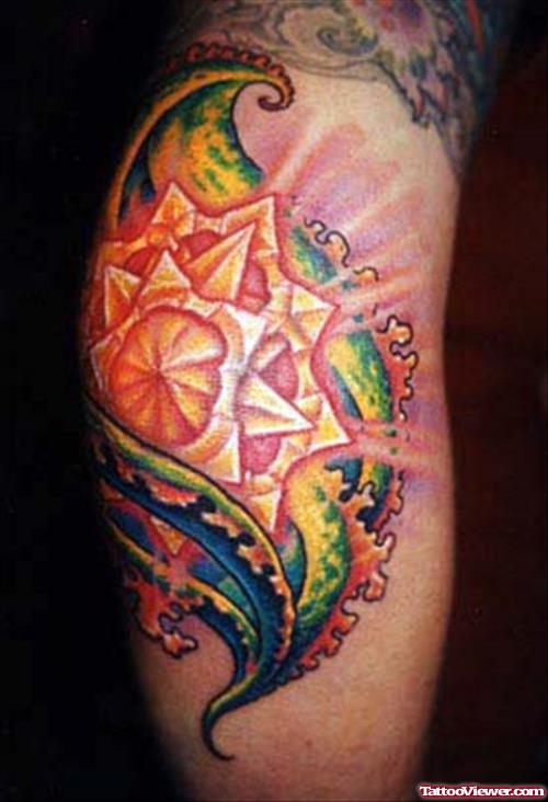Colored Mandala Elbow Tattoo