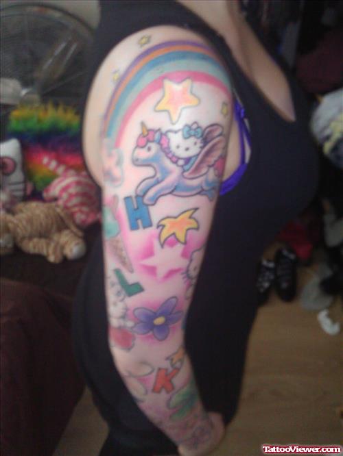 Colored Fantasy Elbow Tattoo