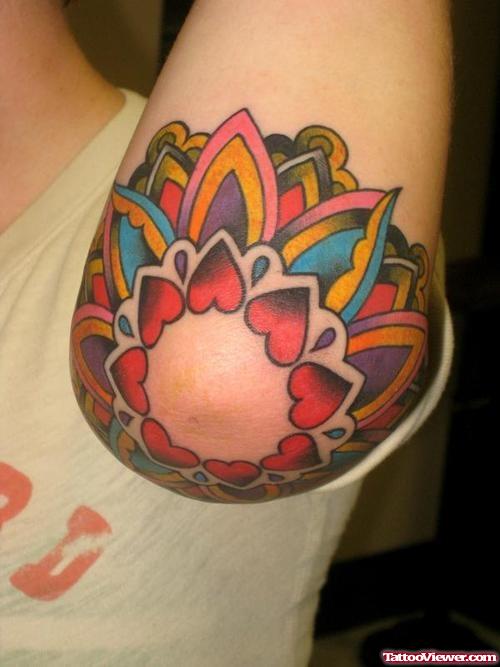 Amazing Colored Flower Elbow Tattoo