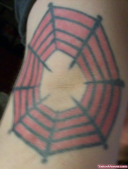 Color Red Spider Web Elbow Tattoo