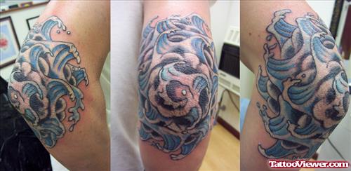 Blue Waves Elbow Tattoos Design
