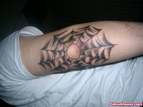 Awesoem Grey Spider Web Elbow Tattoo
