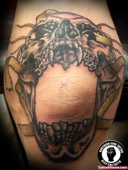 Devil Head Tattoo On Elbow