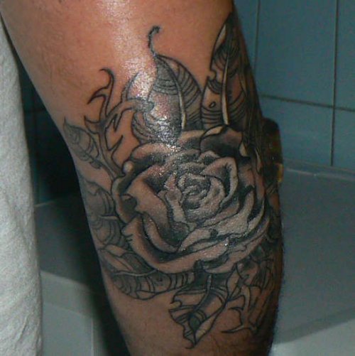Black Rose Flower Elbow Tattoo