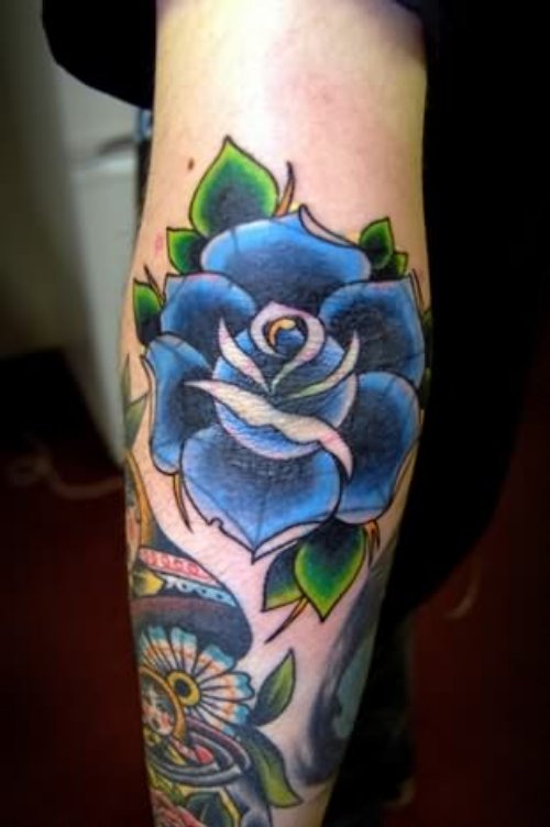 Blue Rose Tattoo On Elbow