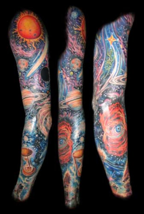 Colored Space Elbow Tattoo