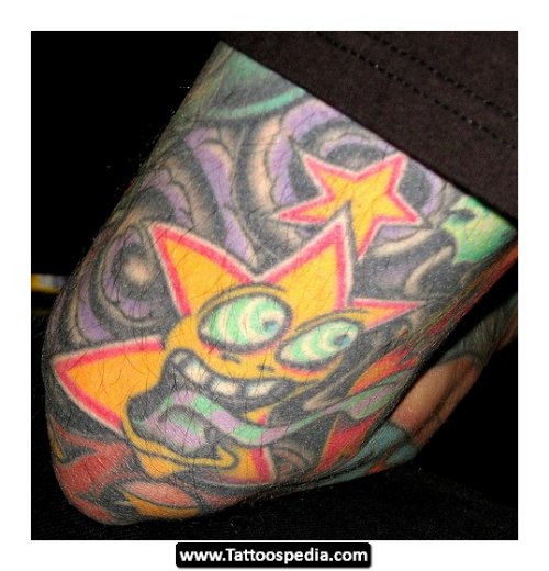 Awesome Colored Star Elbow Tattoo