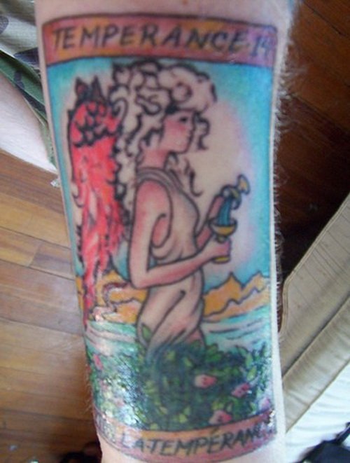 Colored angel Girl Elbow Tattoo