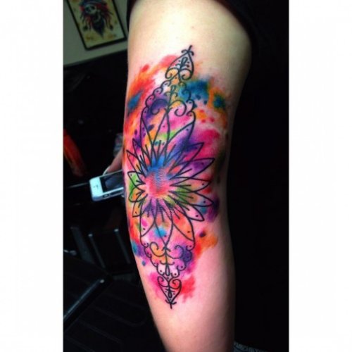 Watercolor Flower Tattoo On Elbow