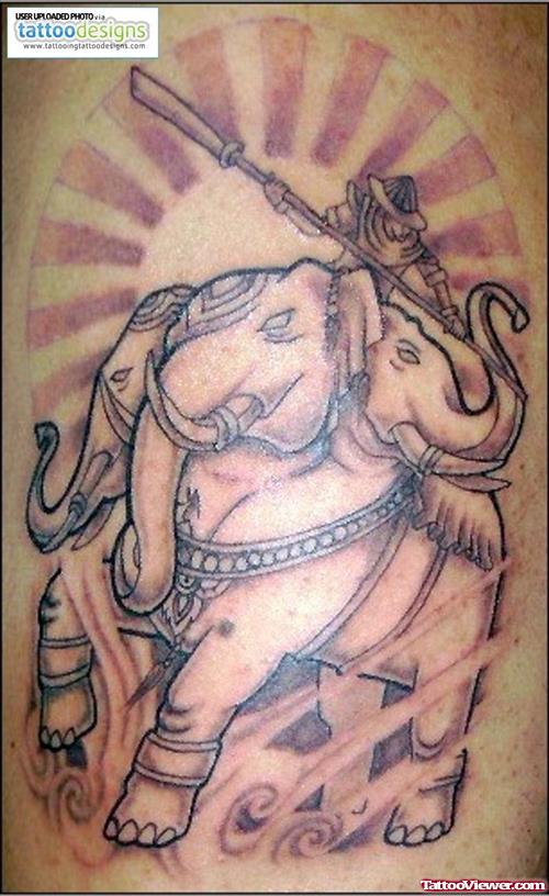 Warrior Three Head Elephant Tattoo