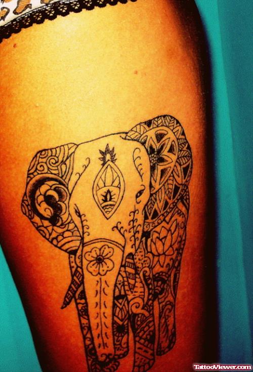 Henna Elephant Tattoo On Leg