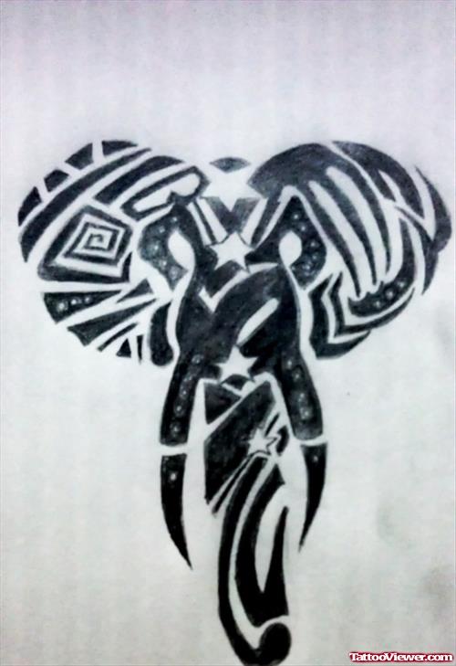 Black Tribal Elephant Head Tattoo Design