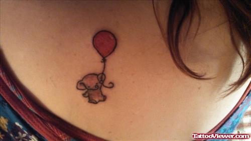 Cute Baby Elephant Tattoo With Red Balloon