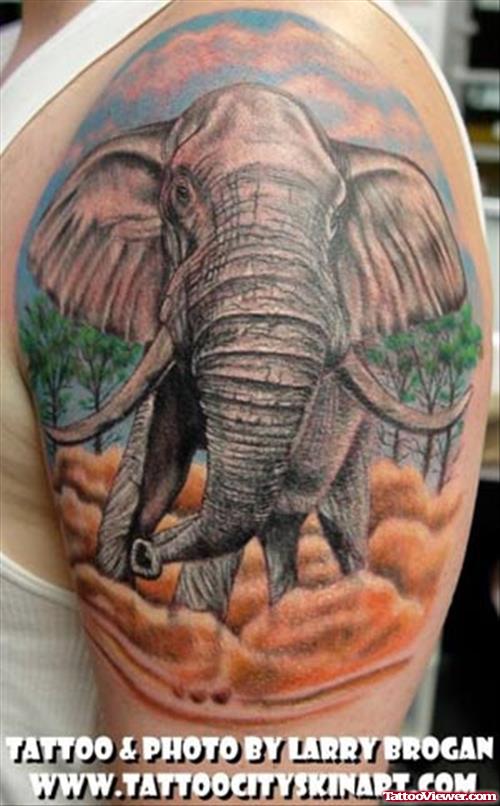 White Elephant Tattoo On Left Half Sleeve
