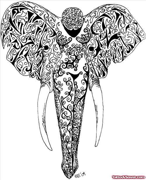 Grey Ink Elephant Tattoo Design