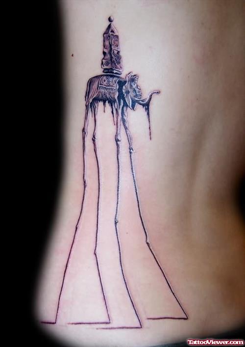 Attractive Dali Elephant Tattoo On Back Body