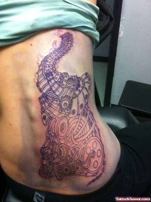 Large Indian Elephant Tattoo On Back