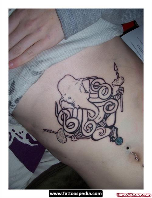 Grey Elephant Tattoo On Belly