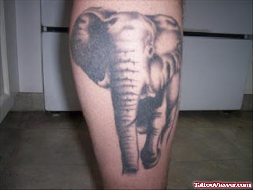 Amazing Grey Ink Elephant Tattoo On Back