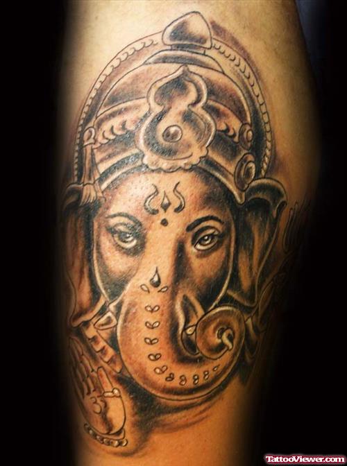 Grey Ink Elephant Tattoo On Shoulder