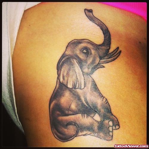Grey Ink Elephant Tattoo On Man Side Rib