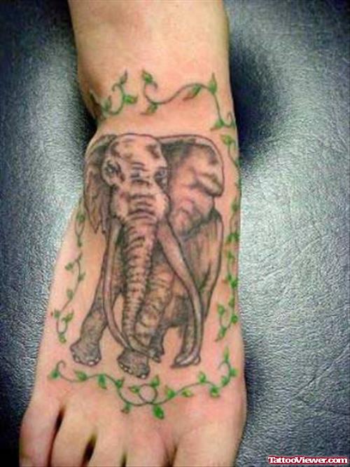 Grey Elephant Tattoo On Right Foot