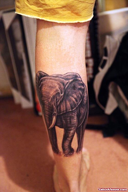 Back Leg Grey Ink Elephant Tattoo
