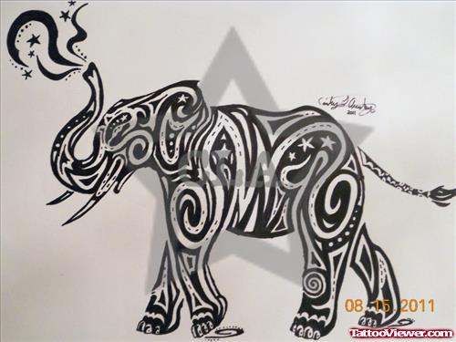 Attractive Tribal Elephant Tattoo Design