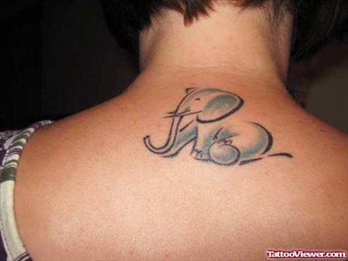 Attractive Blue Elephant Tattoo On Upperback