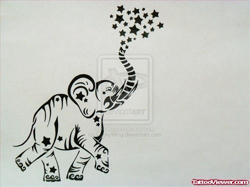 Tiny Black Stars And Elephant Tattoo Design