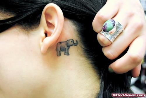 Small Grey Elephant Tattoo Behind Ear