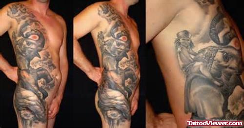 Large Elephant Tattoo On Man Side