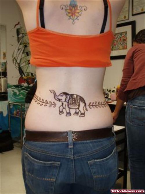 Girl Lower Back Elephant Tattoo