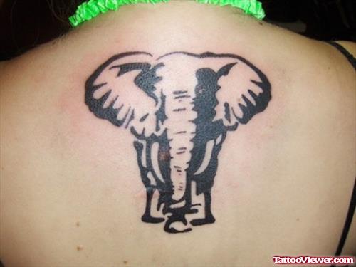 Black Elephant Tattoo On Upperback