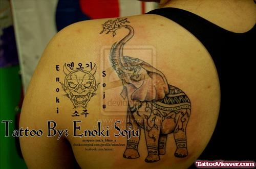 Back Shoulder Indian Elephant Tattoo