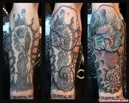 Abstract Elephant Tattoo On Sleeve