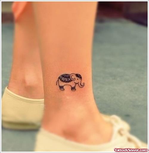 Indian Small Elephant Tattoo On Right Leg
