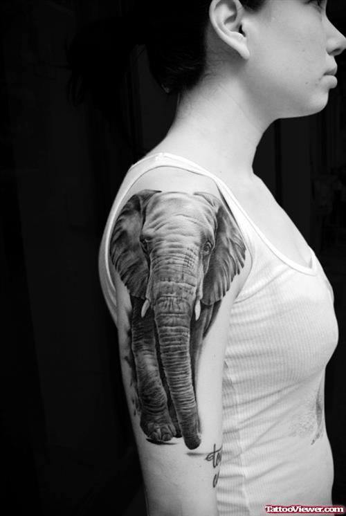 Elephant Tattoo On Girl Right Half Sleeve