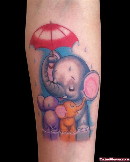 Elephant Family Tattoo With Umbrella