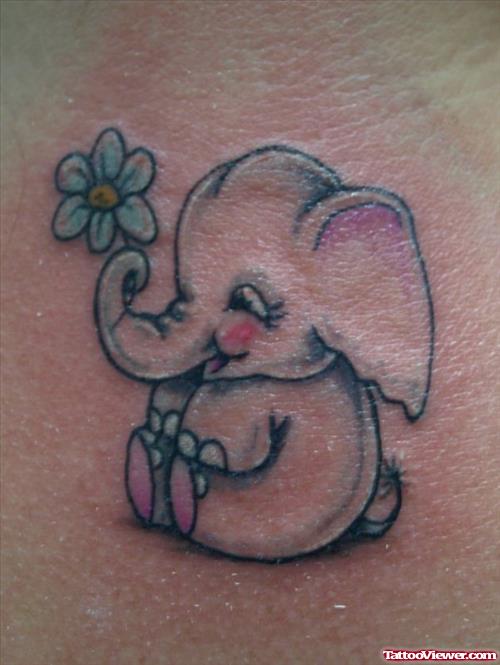 Blue Flowers And Elephant Tattoo