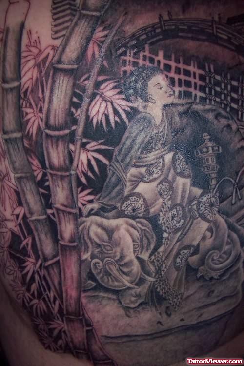 Thai Elephant And Girl Tattoo
