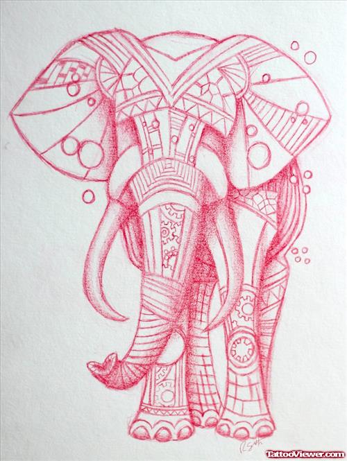 Red Ink Elephant Tattoo Designs