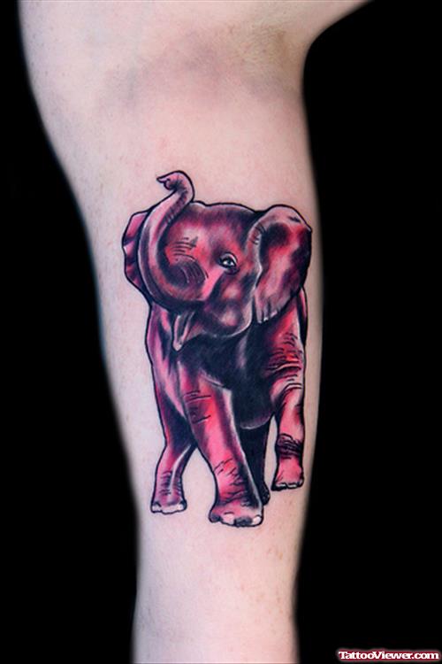 Red Elephant Tattoo On Leg