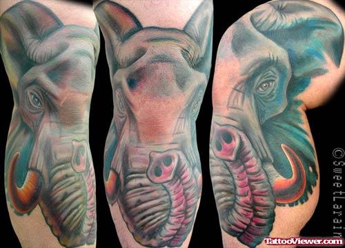 Realistic Elephant Tattoo On Half Sleeve