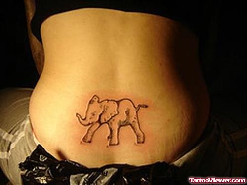 Outline Elephant Tattoo On Lowerback