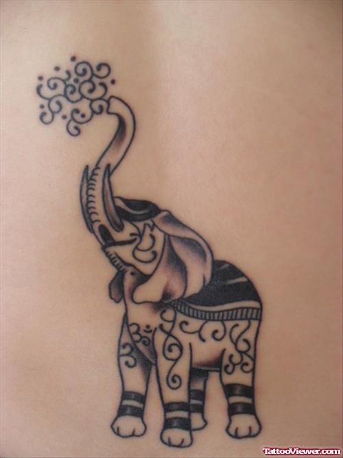 Grey Ink Elephant Tattoo On Back