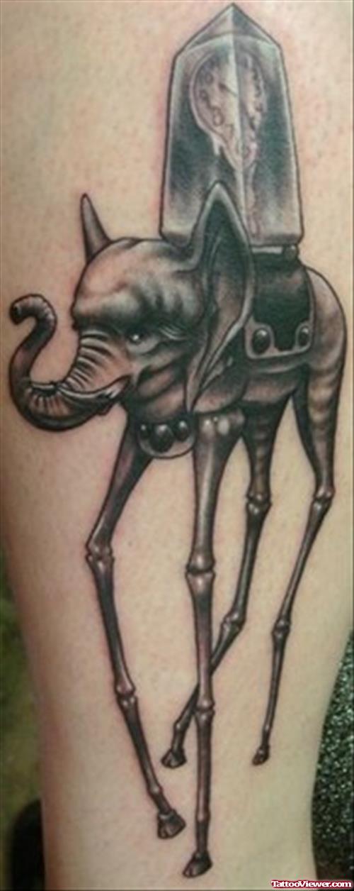 Grey Ink Dali Elephant Tattoo