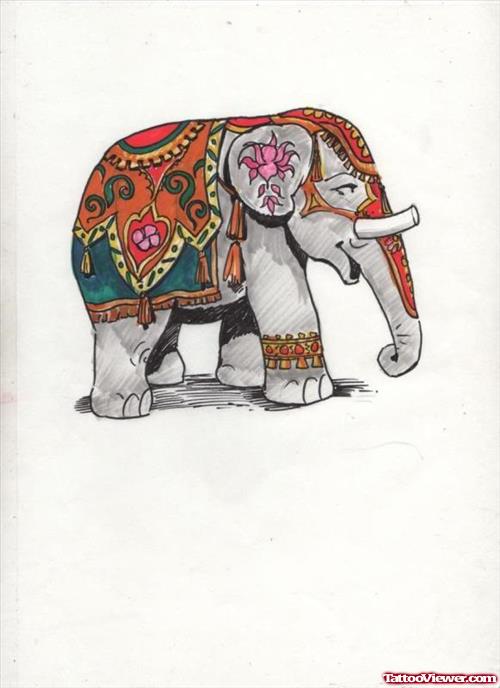 Colored Royal Elephant Tattoo Design